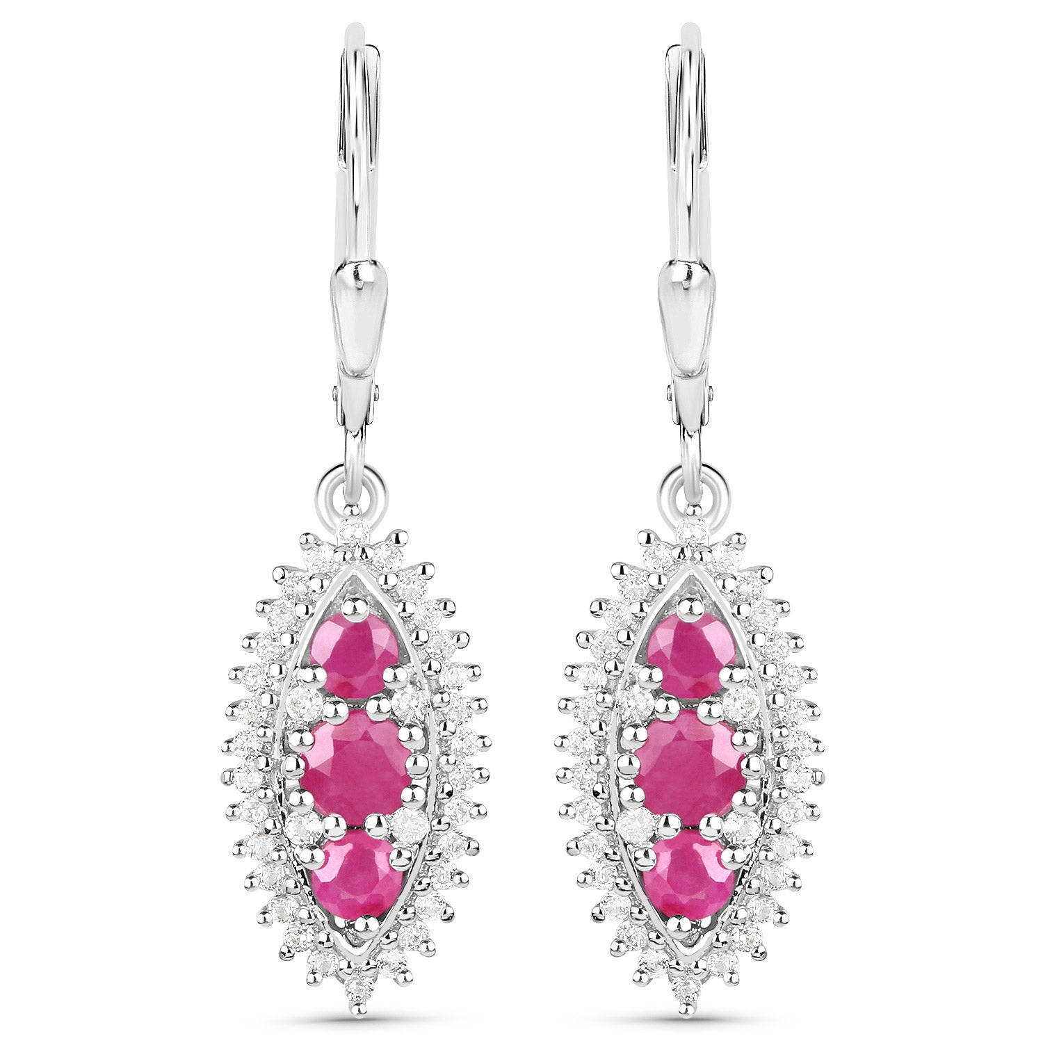4.32 Carat Genuine Ruby and White Topaz .925 Sterling Silver 3 Piece Jewelry Set (Ring, Earrings, and Pendant w/ Chain) Bids.com