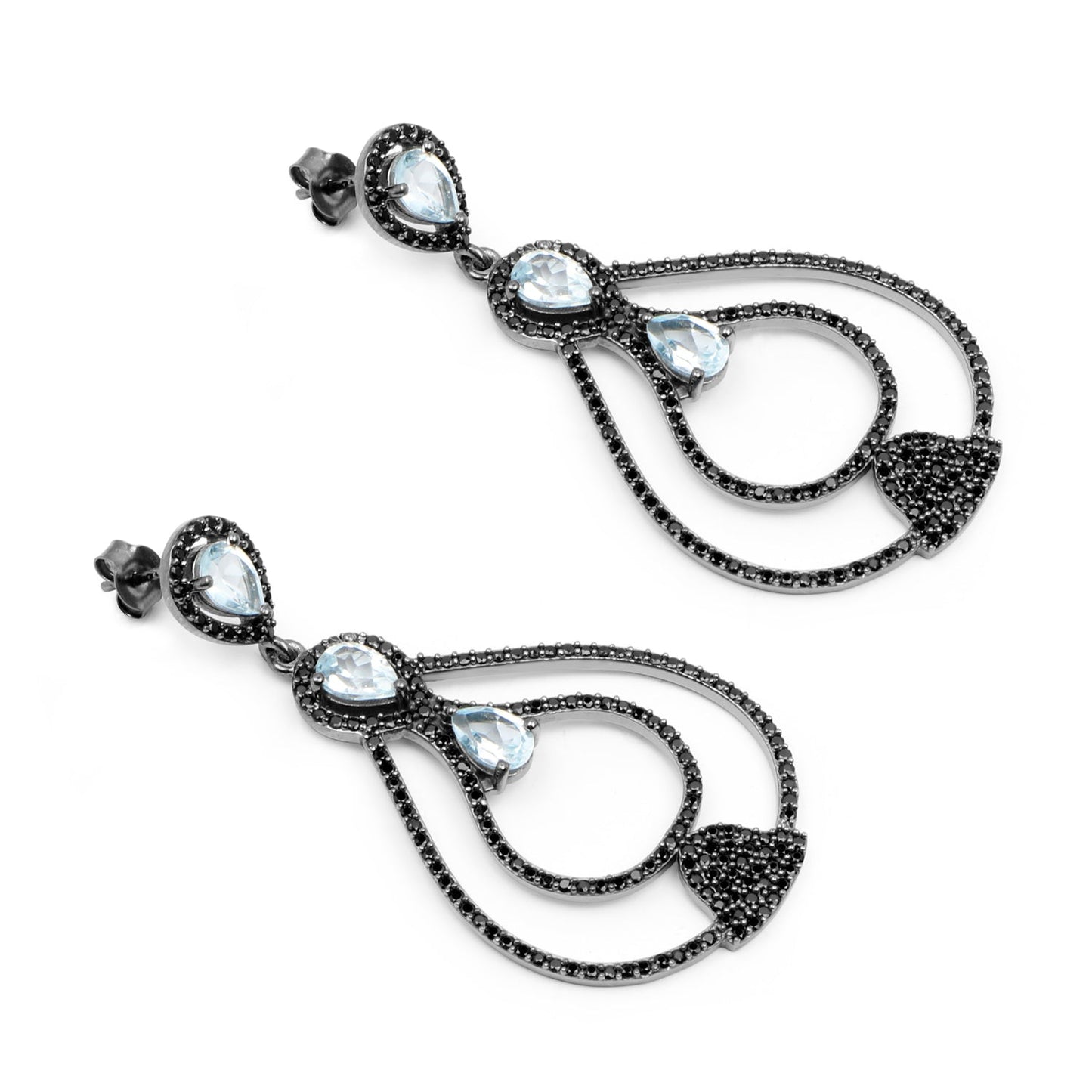 8.81 Carat Genuine Blue Topaz and Black Spinel .925 Sterling Silver Earrings Bids.com