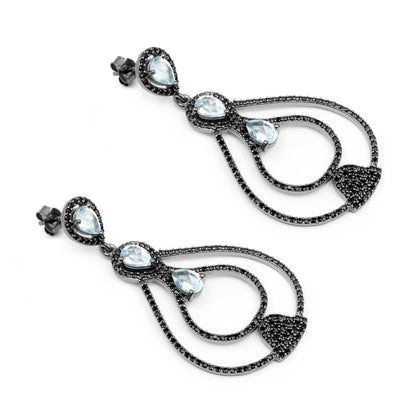 8.81 Carat Genuine Blue Topaz and Black Spinel .925 Sterling Silver Earrings Bids.com