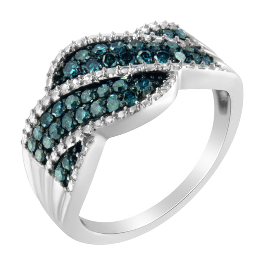 .925 Sterling Silver Treated Blue Color Diamond cocktail Ring (1/2 Cttw, Treated Blue Color, I2-I3 Clarity) - Size 6-3/4 Bids.com