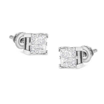 10K White Gold 3/4 Cttw Invisible Set Princess-Cut Diamond Composite Square Stud Earrings (H-I Color, SI2-I1 Clarity) Bids.com