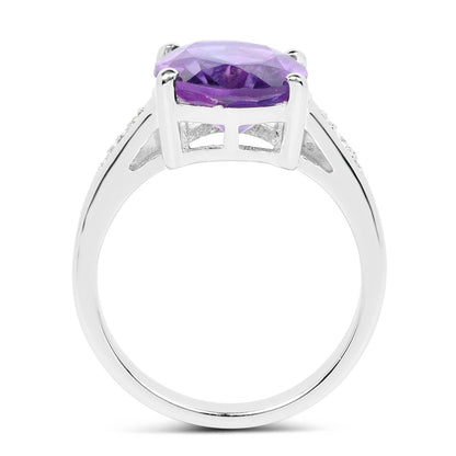 3.84 Carat Genuine  Amethyst and White Topaz .925 Sterling Silver Ring Bids.com