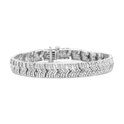 .925 Sterling Silver 3.00 Cttw Diamond Chevron Link Bracelet (I2-I3 Clarity, I-J Color) - Size 7.25" Bids.com
