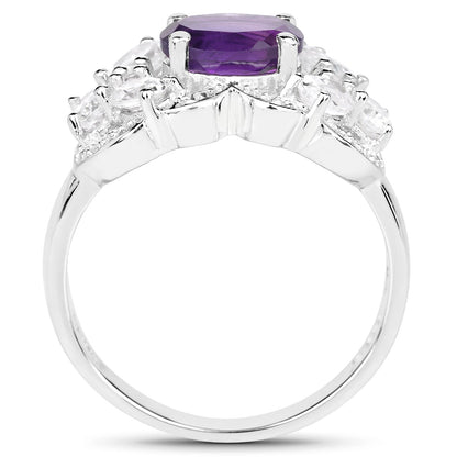 2.75 Carat Genuine Amethyst and White Zircon .925 Sterling Silver Ring Bids.com