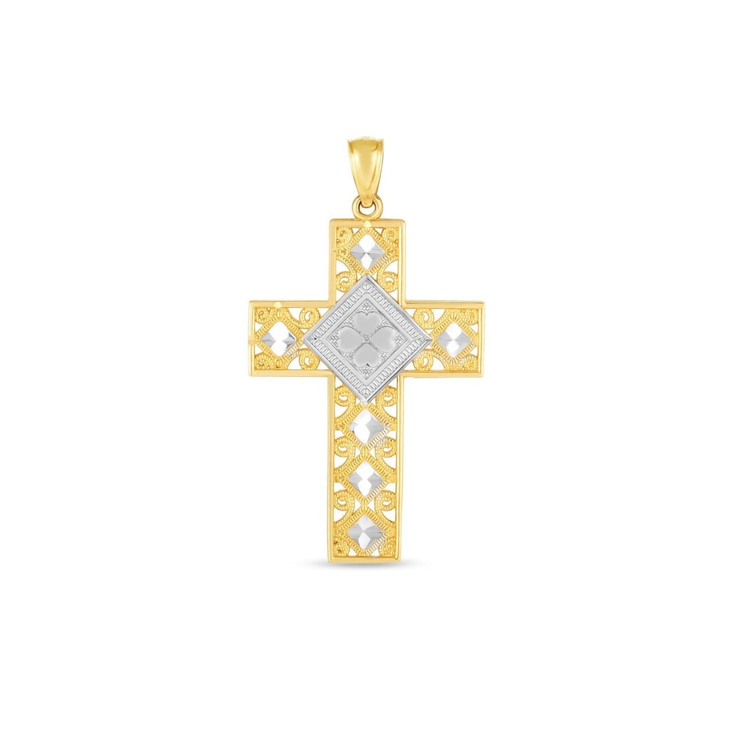 14k Two Tone Gold High Polish Diamond Cut Cross Pendant Bids.com