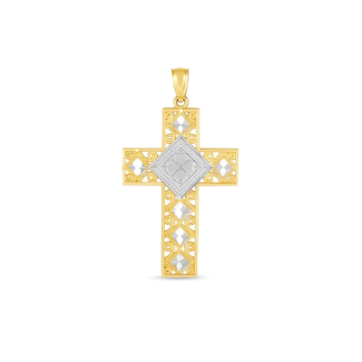 14k Two Tone Gold High Polish Diamond Cut Cross Pendant Bids.com