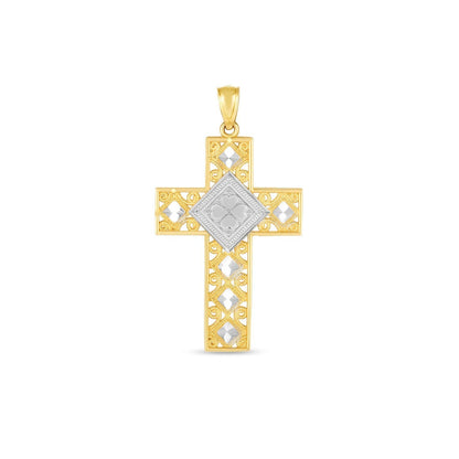 14k Two Tone Gold High Polish Diamond Cut Cross Pendant Bids.com
