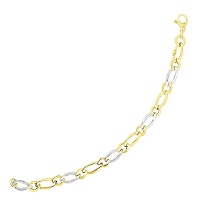 14k Two-Tone Gold Figaro Chain Bracelet with Long and Short Links Bids.com