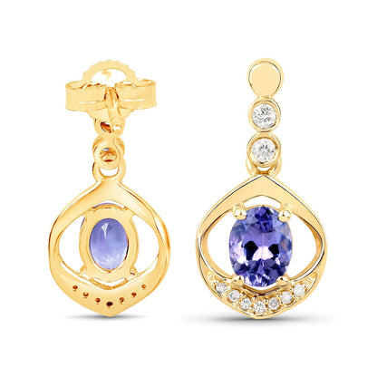 0.76 Carat Genuine Tanzanite and White Diamond 14K Yellow Gold Earrings Bids.com