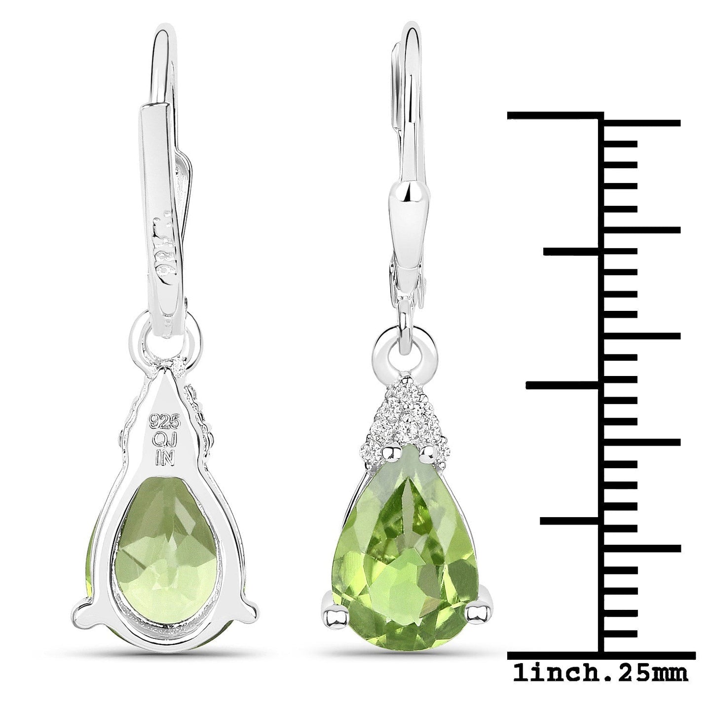 2.80 Carat Genuine Peridot and White Zircon .925 Sterling Silver Earrings Bids.com