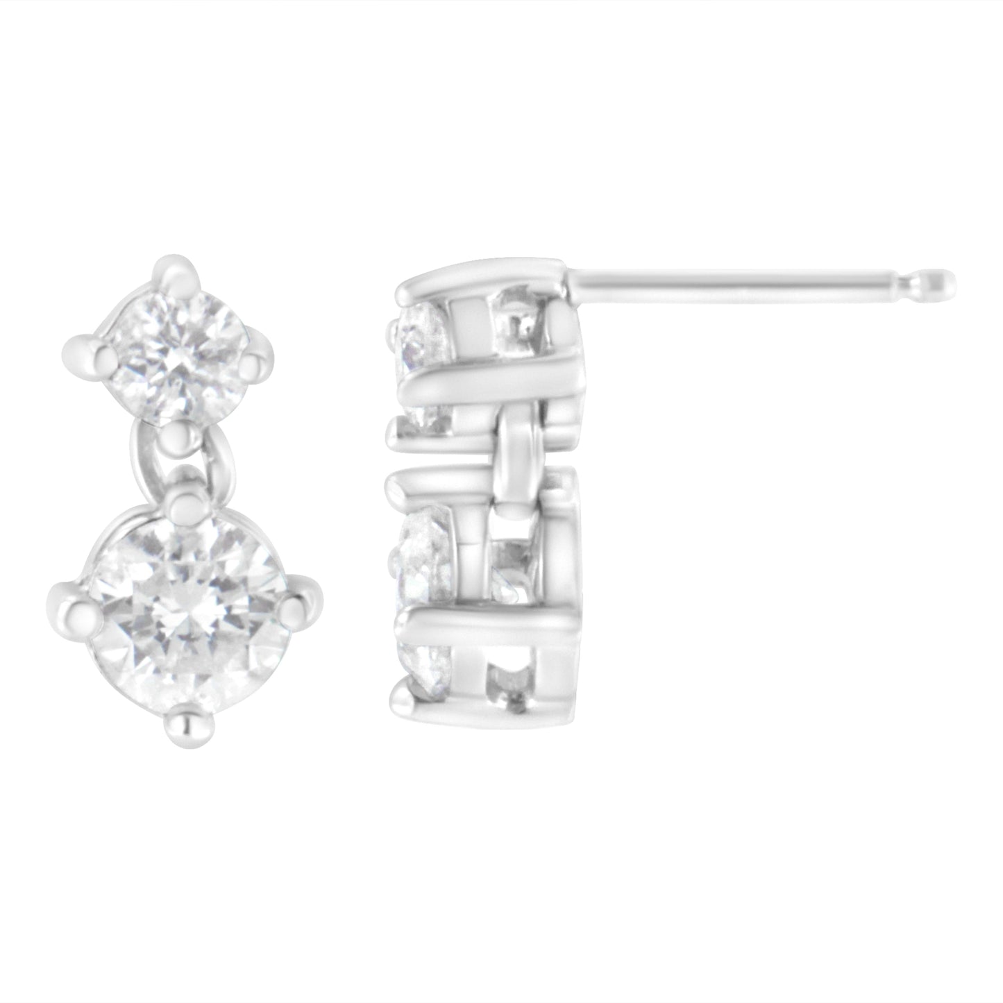 14K White Gold 1 cttw Double Diamond Stud Earrings (H-I Clarity, SI2-I1 Color) Bids.com