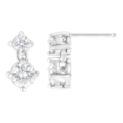 14K White Gold 1 cttw Double Diamond Stud Earrings (H-I Clarity, SI2-I1 Color) Bids.com
