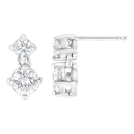 14K White Gold 1 cttw Double Diamond Stud Earrings (H-I Clarity, SI2-I1 Color) Bids.com