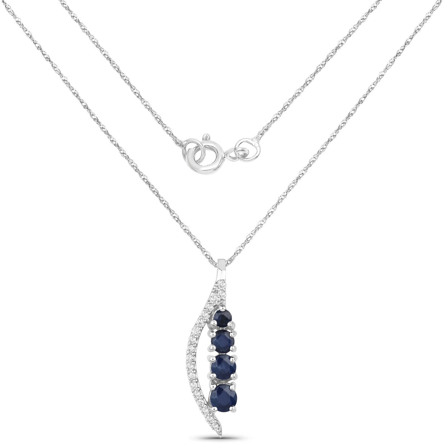 0.40 Carat Genuine Blue Sapphire and White Diamond 14K White Gold Pendant Bids.com