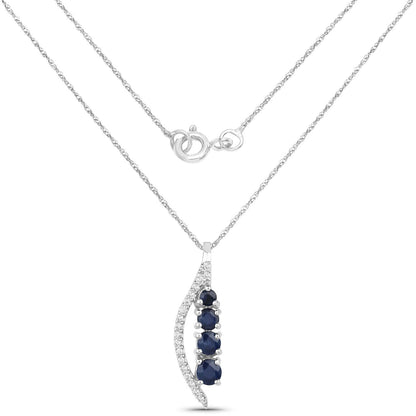 0.40 Carat Genuine Blue Sapphire and White Diamond 14K White Gold Pendant Bids.com