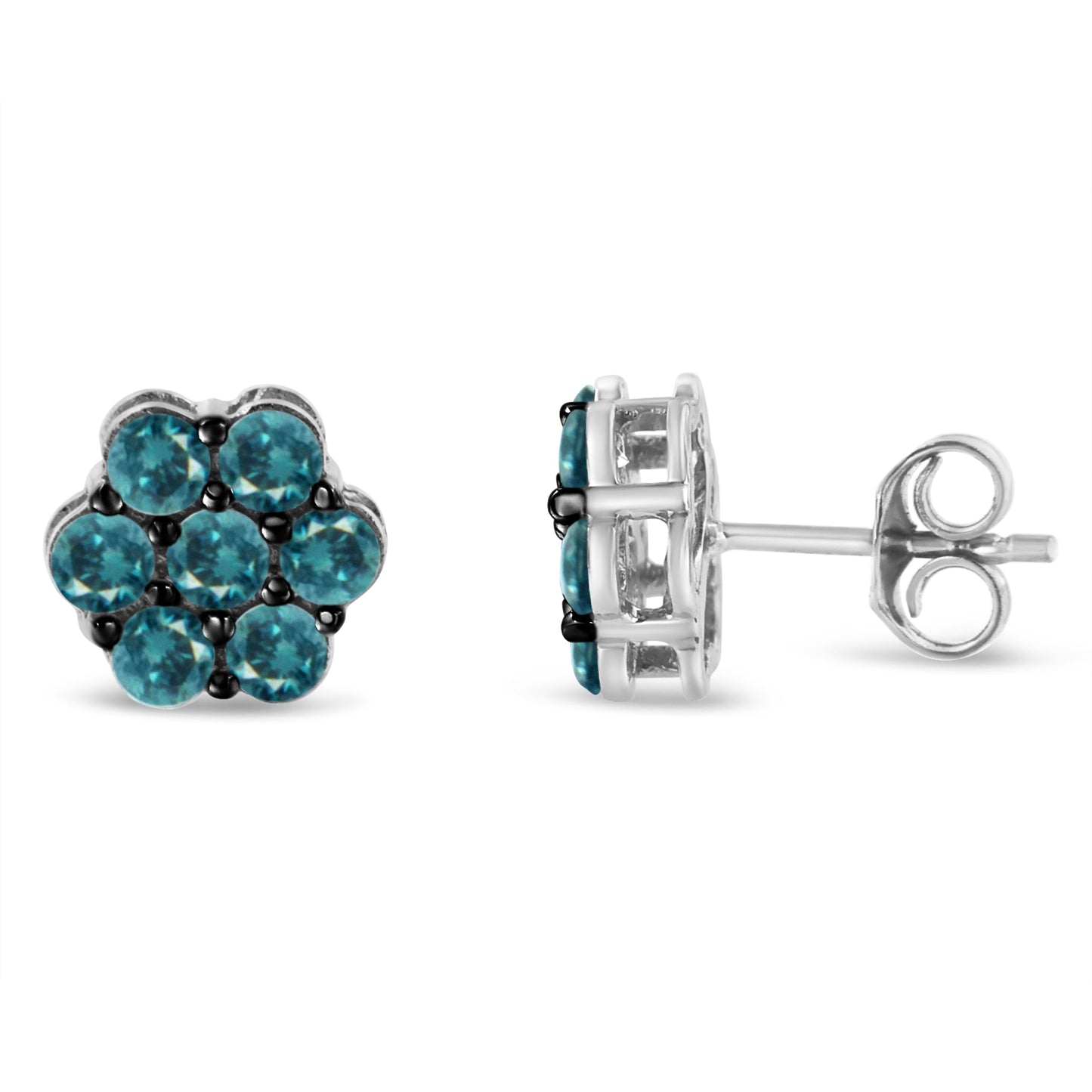 Sterling Silver Treated Blue Diamond Floral Stud Earrings (1 cttw, Blue Color, I2-I3 Clarity) Bids.com