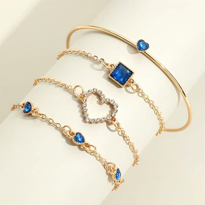 4pcs Rhinestone Alloy Bracelet Set – Minimalist Heart & Square Design DailySale