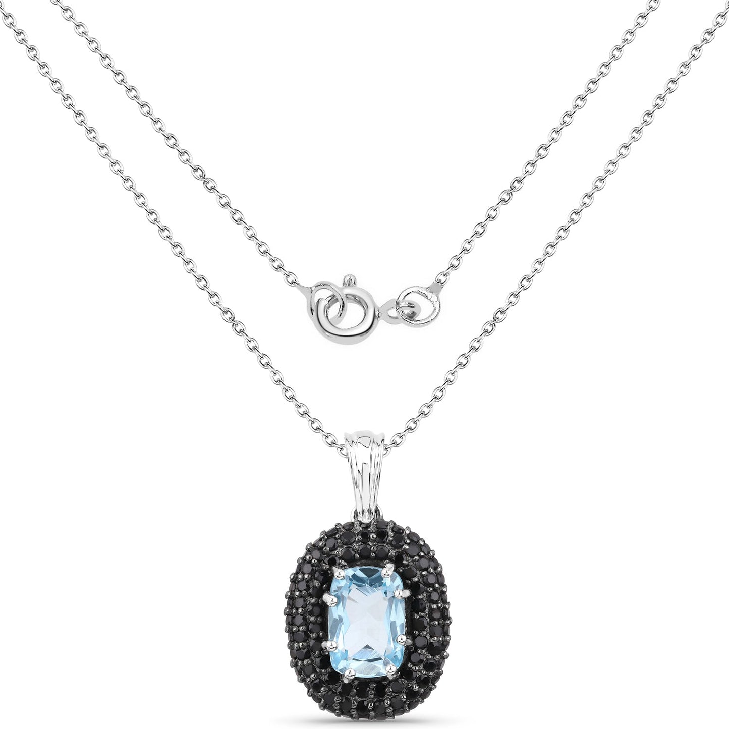 6.70 Carat Genuine Blue Topaz and Black Spinel .925 Sterling Silver Pendant Bids.com
