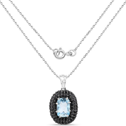 6.70 Carat Genuine Blue Topaz and Black Spinel .925 Sterling Silver Pendant Bids.com