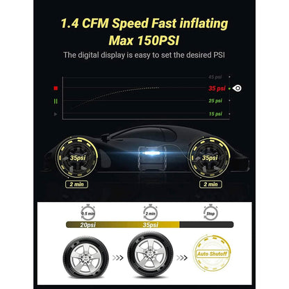 A6 Car Tire Inflator 12V DC Air Compressor Portable Multifunctional Tire Pump 3 LED Lights DailySale