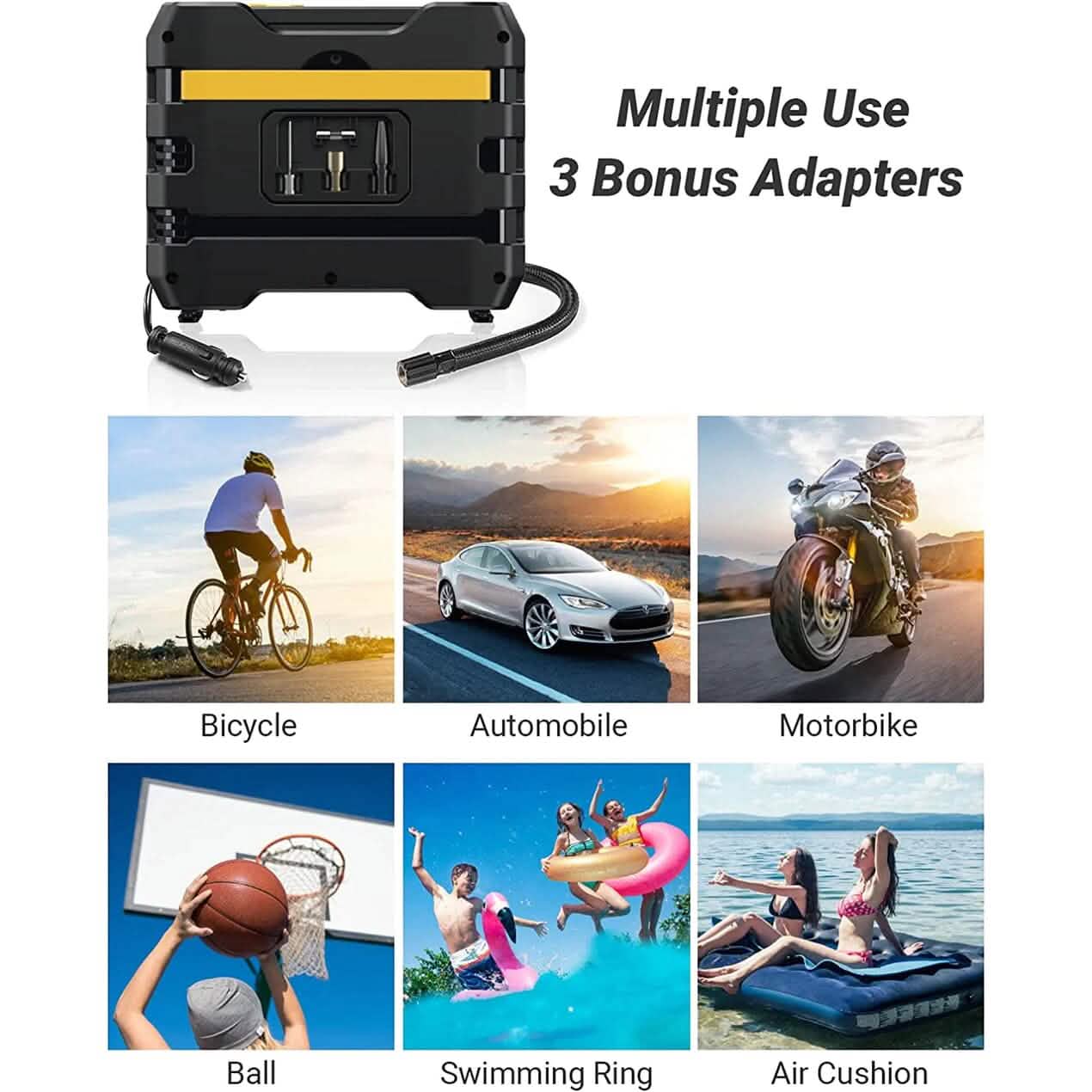 A6 Car Tire Inflator 12V DC Air Compressor Portable Multifunctional Tire Pump 3 LED Lights DailySale