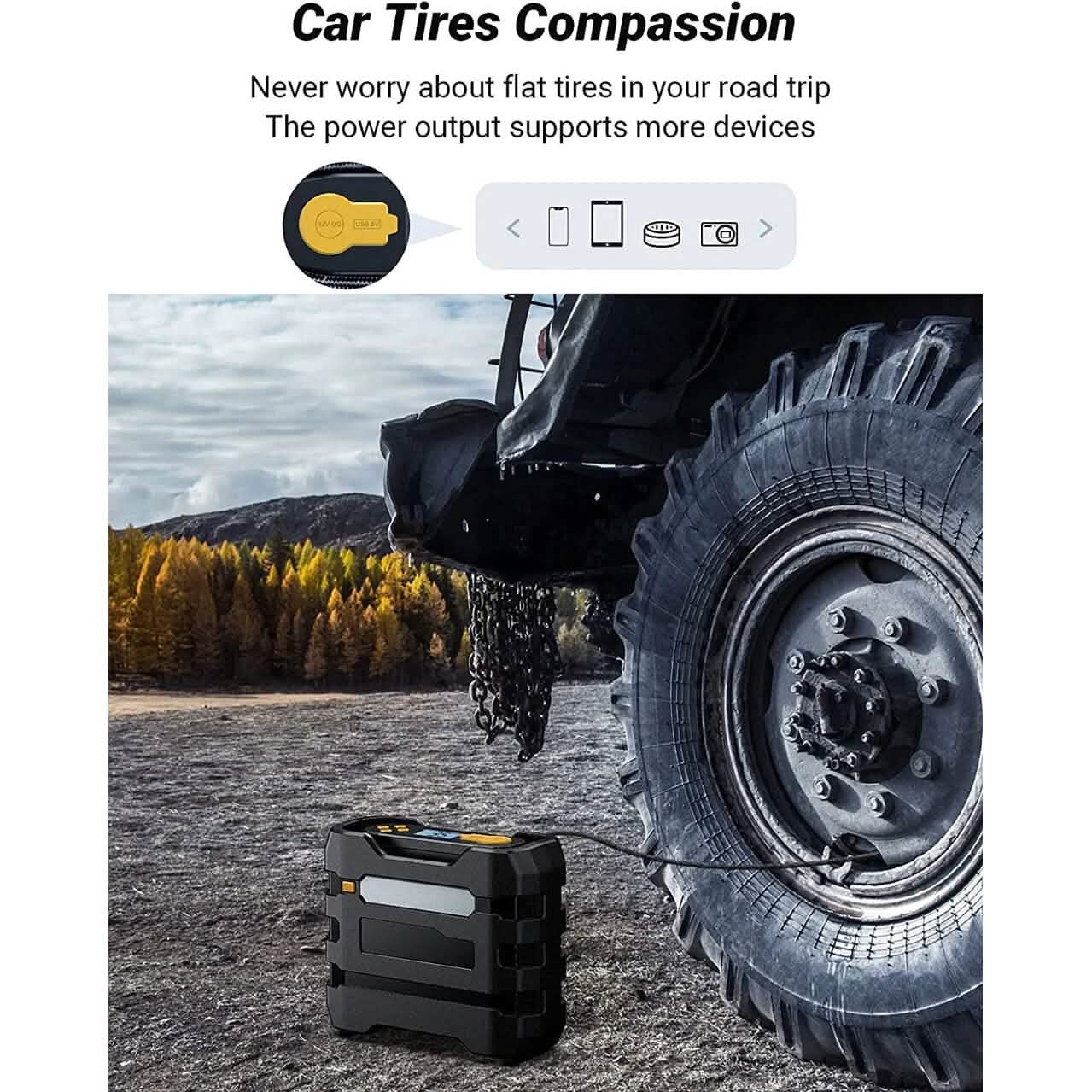 A6 Car Tire Inflator 12V DC Air Compressor Portable Multifunctional Tire Pump 3 LED Lights DailySale