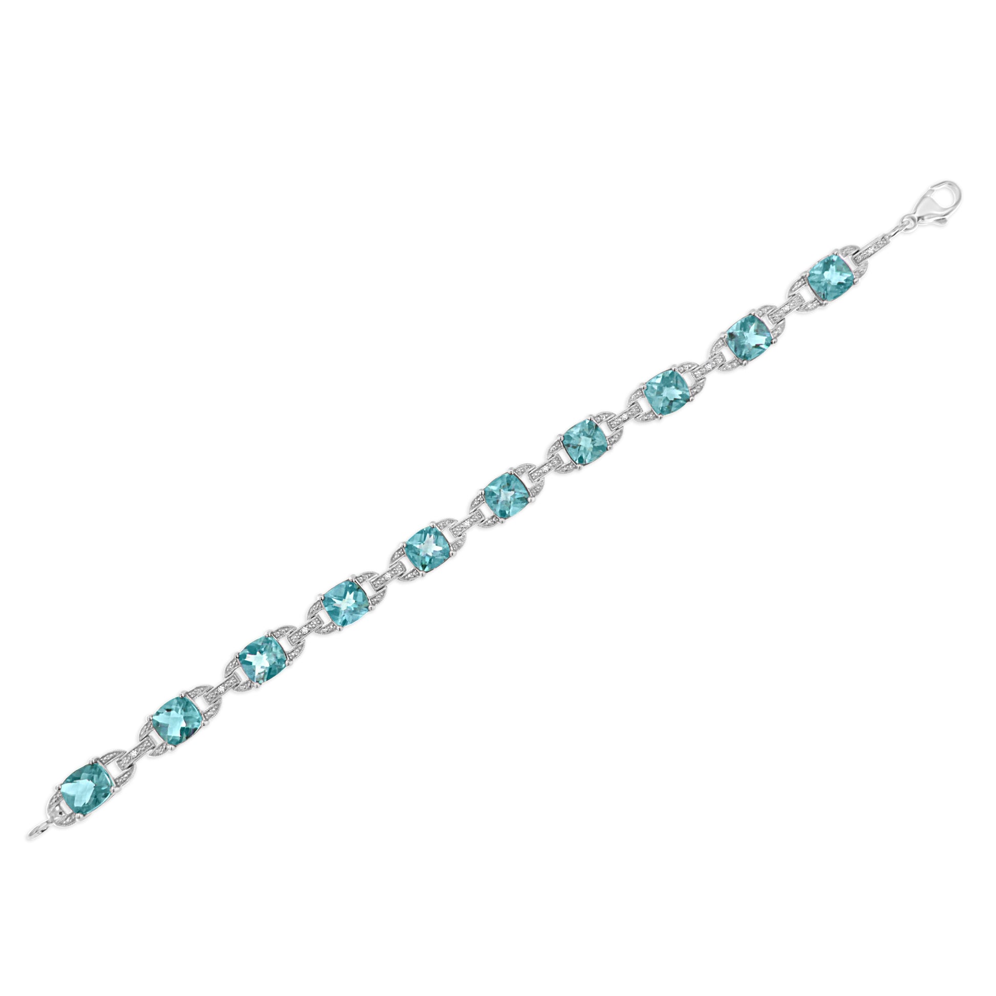 .925 Sterling Silver 7x7 mm Cushion Cut Blue Topaz and 1/20 cttw Round Cut Diamond Fashion Tennis Bracelet (I-J Color, I1-I2 Clarity) - 7" Bids.com