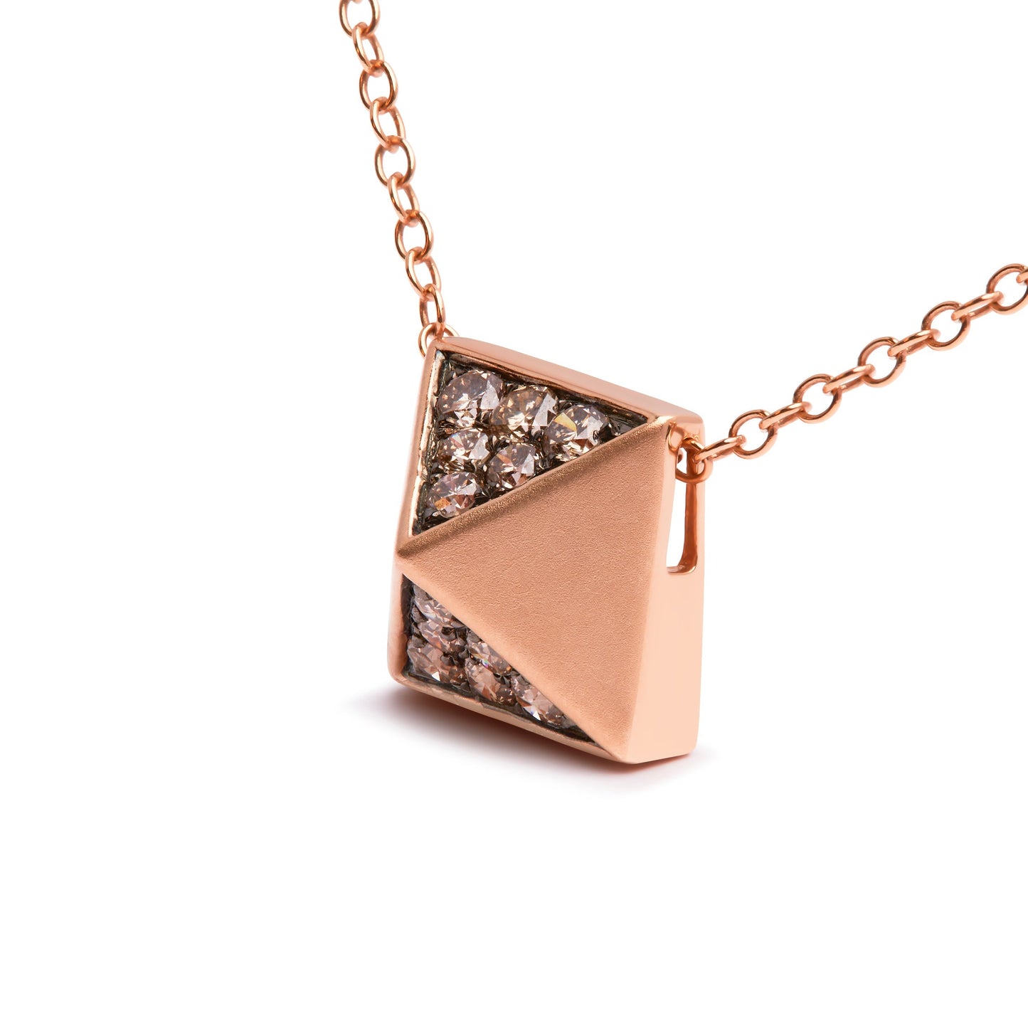 14K Rose Gold 1/4 Cttw Brown Diamond Matte Finished Pyramid Pendant Necklace (Brown Color, SI1-SI2 Clarity) - 18" Inches Bids.com