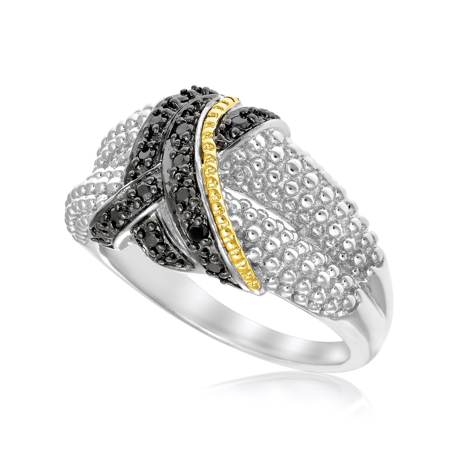18k Yellow Gold & Sterling Silver Entwined Popcorn Ring with Black Diamonds Bids.com