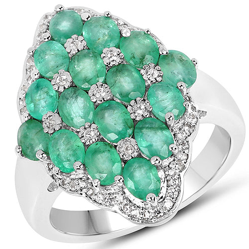 2.68 Carat Genuine Zambian Emerald and White Zircon .925 Sterling Silver Ring Bids.com