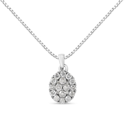 .925 Sterling Silver 1 1/2 Cttw Diamond Oval Cluster Pendant Necklace (I-J Color, I2-I3 Clarity) - 18" Bids.com