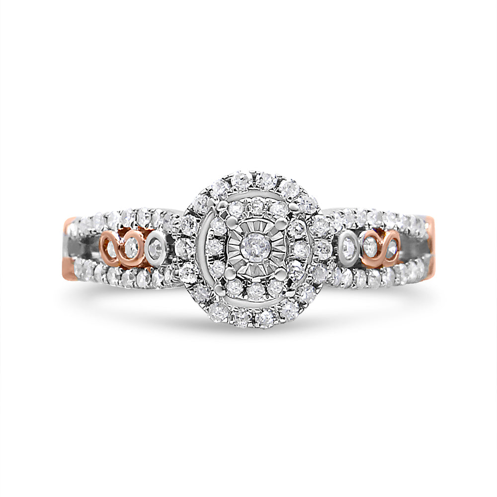 14K Rose Gold Plated .925 Sterling Silver 3/8 Cttw Round Diamond Double Frame Cross-Over Split Shank Engagement Ring (I-J Color, I2-I3 Clarity) - Size 7 Bids.com