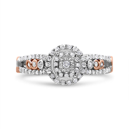 14K Rose Gold Plated .925 Sterling Silver 3/8 Cttw Round Diamond Double Frame Cross-Over Split Shank Engagement Ring (I-J Color, I2-I3 Clarity) - Size 7 Bids.com