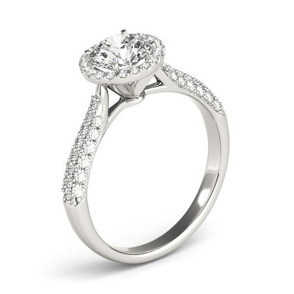 14k White Gold Halo Diamond Engagement Ring with Pave Band (1 1/3 cttw) Bids.com