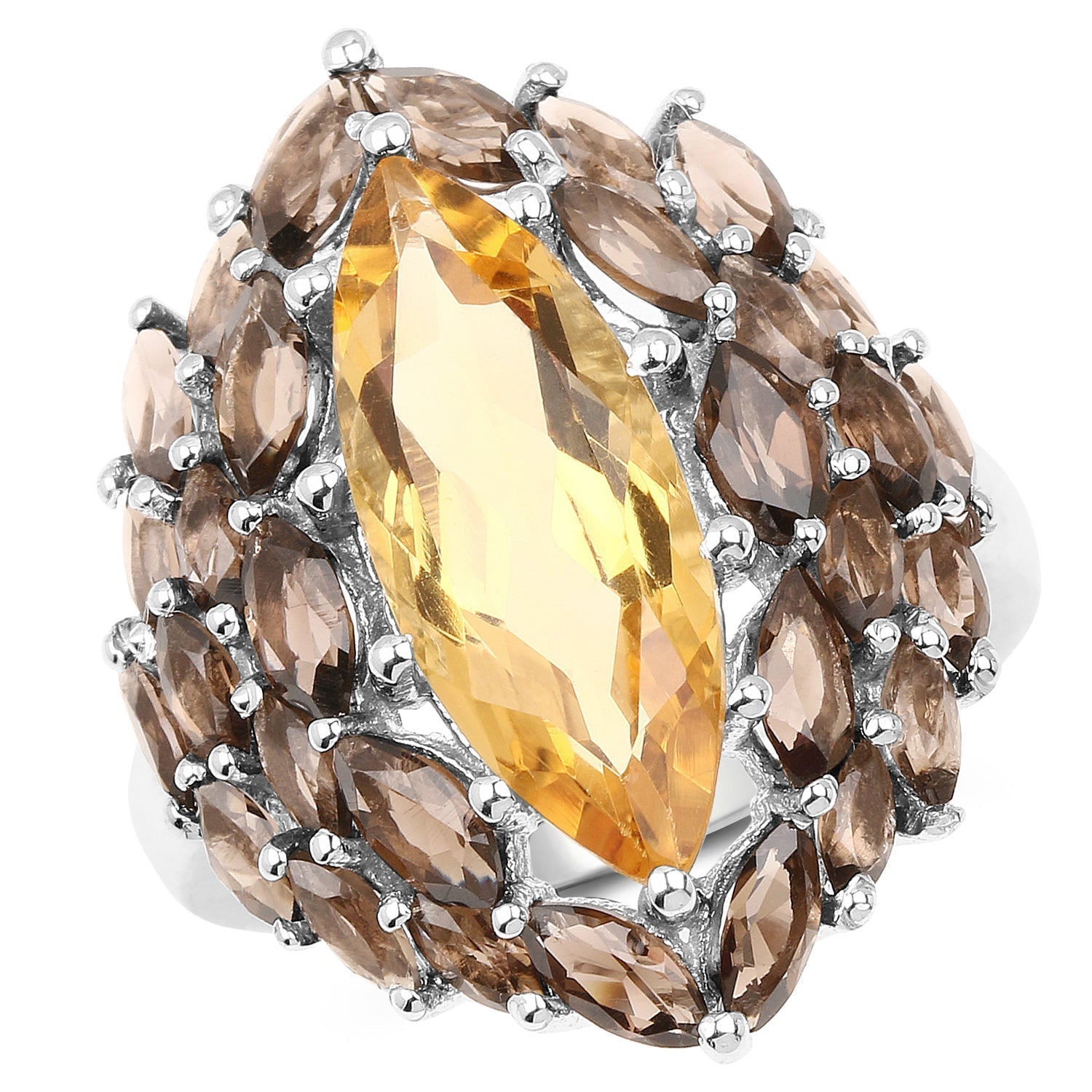 6.20 Carat Genuine Citrine & Smoky Quartz .925 Sterling Silver Ring Bids.com