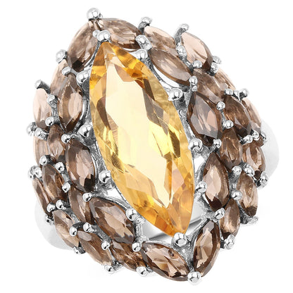 6.20 Carat Genuine Citrine & Smoky Quartz .925 Sterling Silver Ring Bids.com