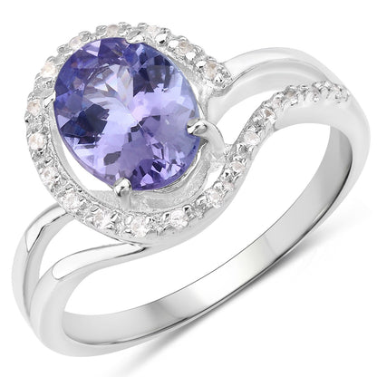 1.82 Carat Genuine Tanzanite and White Zircon .925 Sterling Silver Ring Bids.com
