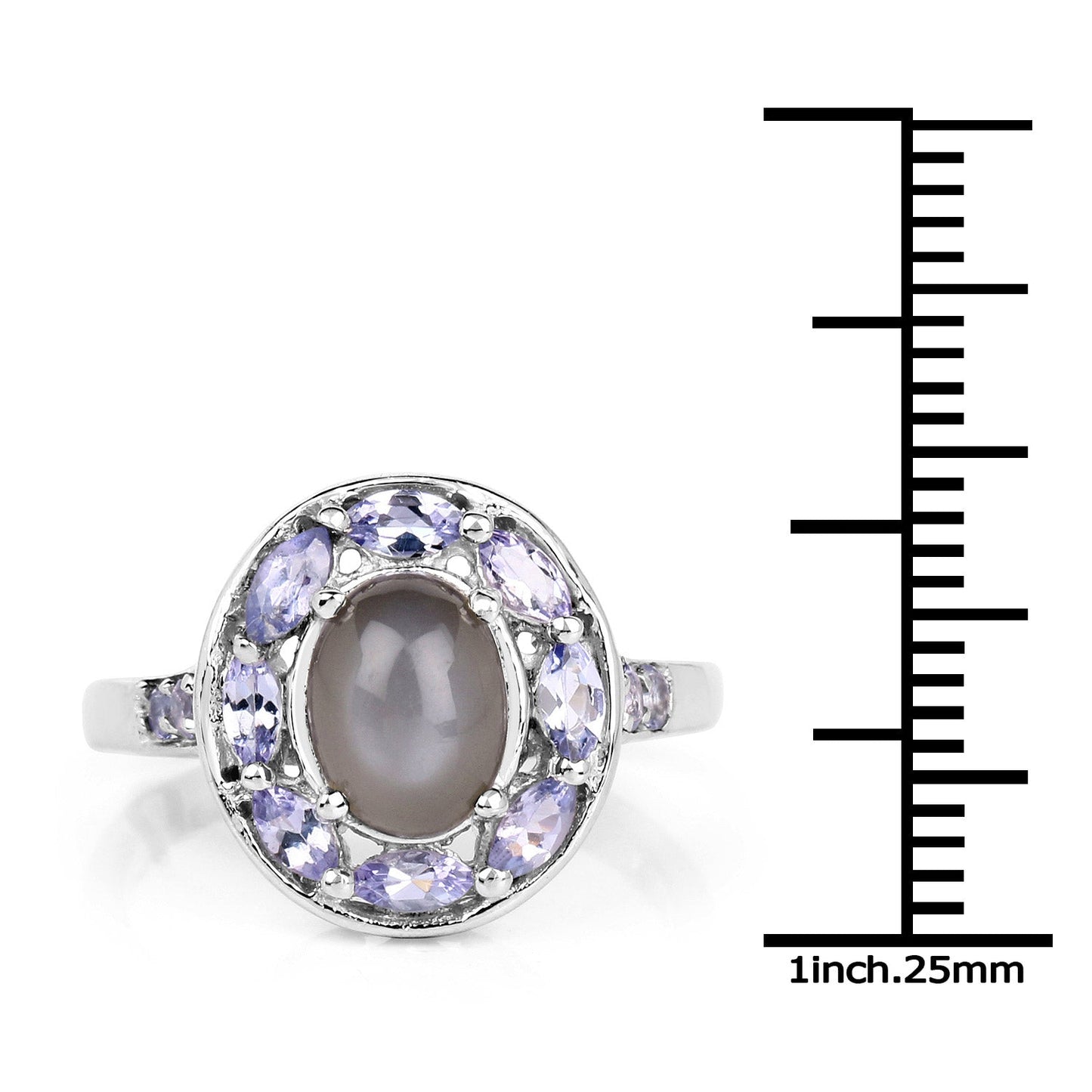 2.35 Carat Genuine Grey Moonstone and Tanzanite .925 Sterling Silver Ring Bids.com