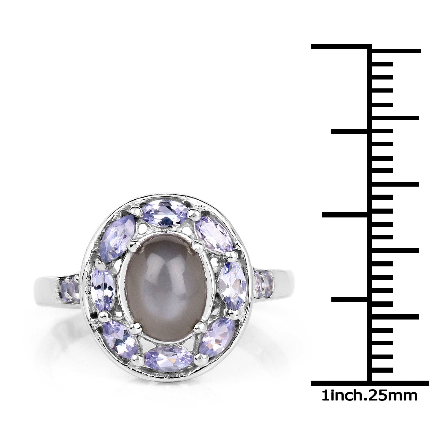 2.35 Carat Genuine Grey Moonstone and Tanzanite .925 Sterling Silver Ring Bids.com