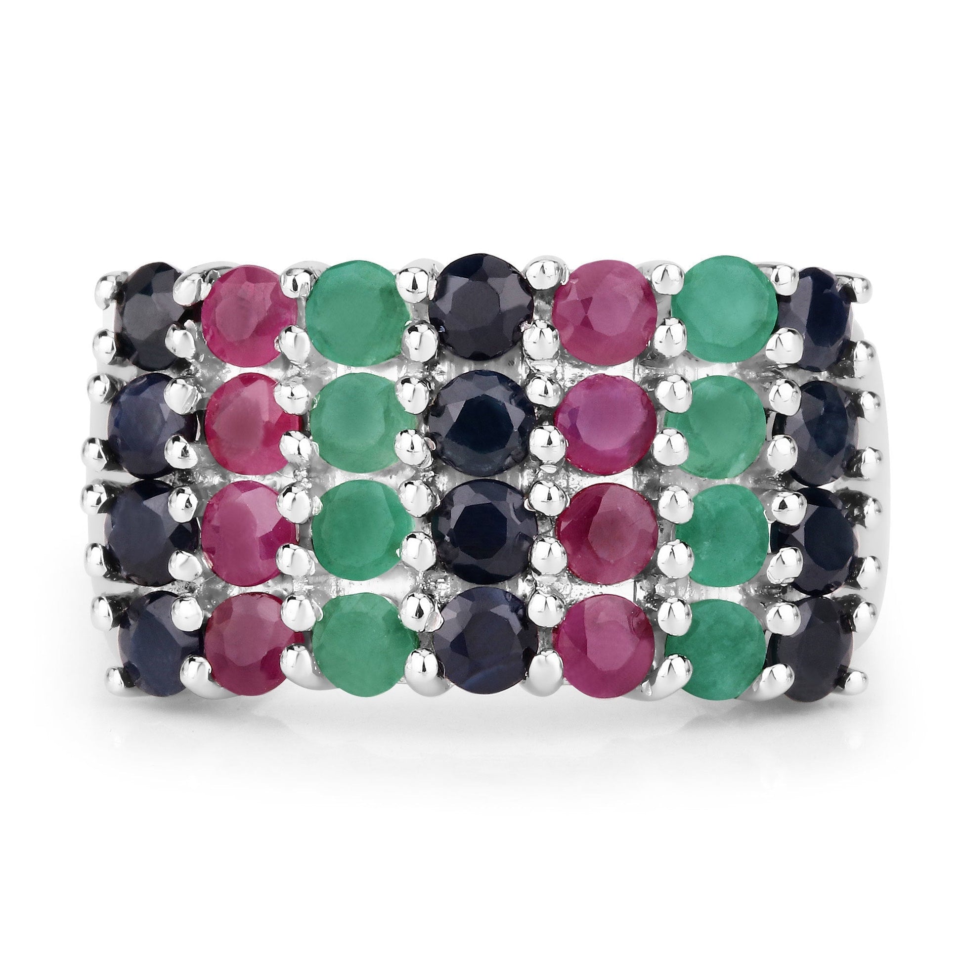 "3.40 Carat Genuine Emerald, Ruby and Black Sapphire .925 Sterling Silver Ring Bids.com