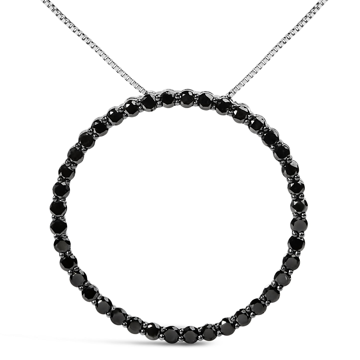 .925 Sterling Silver 4.0 Cttw Black Diamond Open Hoop Circle 18" Pendant Necklace (Black Color, I2-I3 Clarity) Bids.com