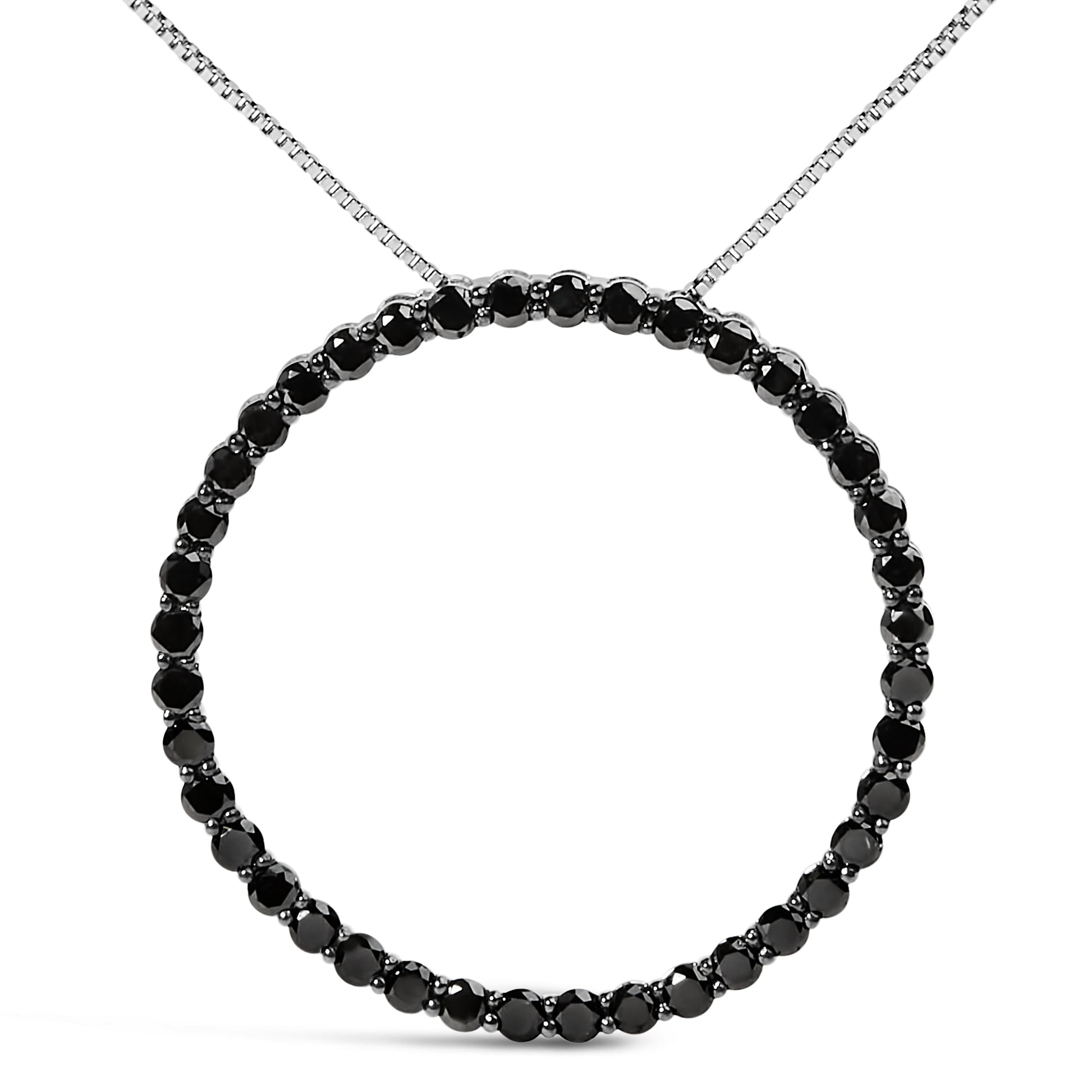.925 Sterling Silver 4.0 Cttw Black Diamond Open Hoop Circle 18" Pendant Necklace (Black Color, I2-I3 Clarity) Bids.com