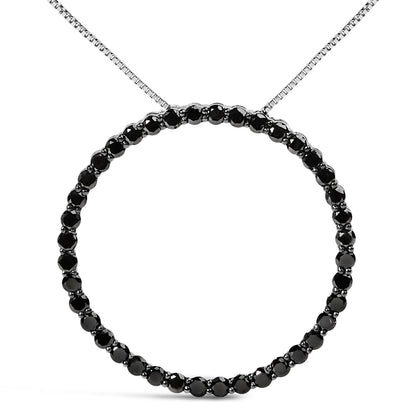 .925 Sterling Silver 4.0 Cttw Black Diamond Open Hoop Circle 18" Pendant Necklace (Black Color, I2-I3 Clarity) Bids.com