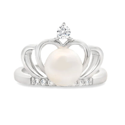 Natural FW Pearl Cubic Zirconium Ring Sterling Silver Bids.com