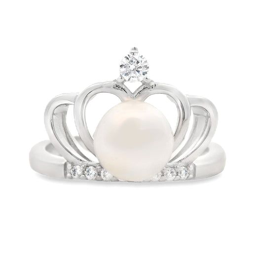 Natural FW Pearl Cubic Zirconium Ring Sterling Silver Bids.com