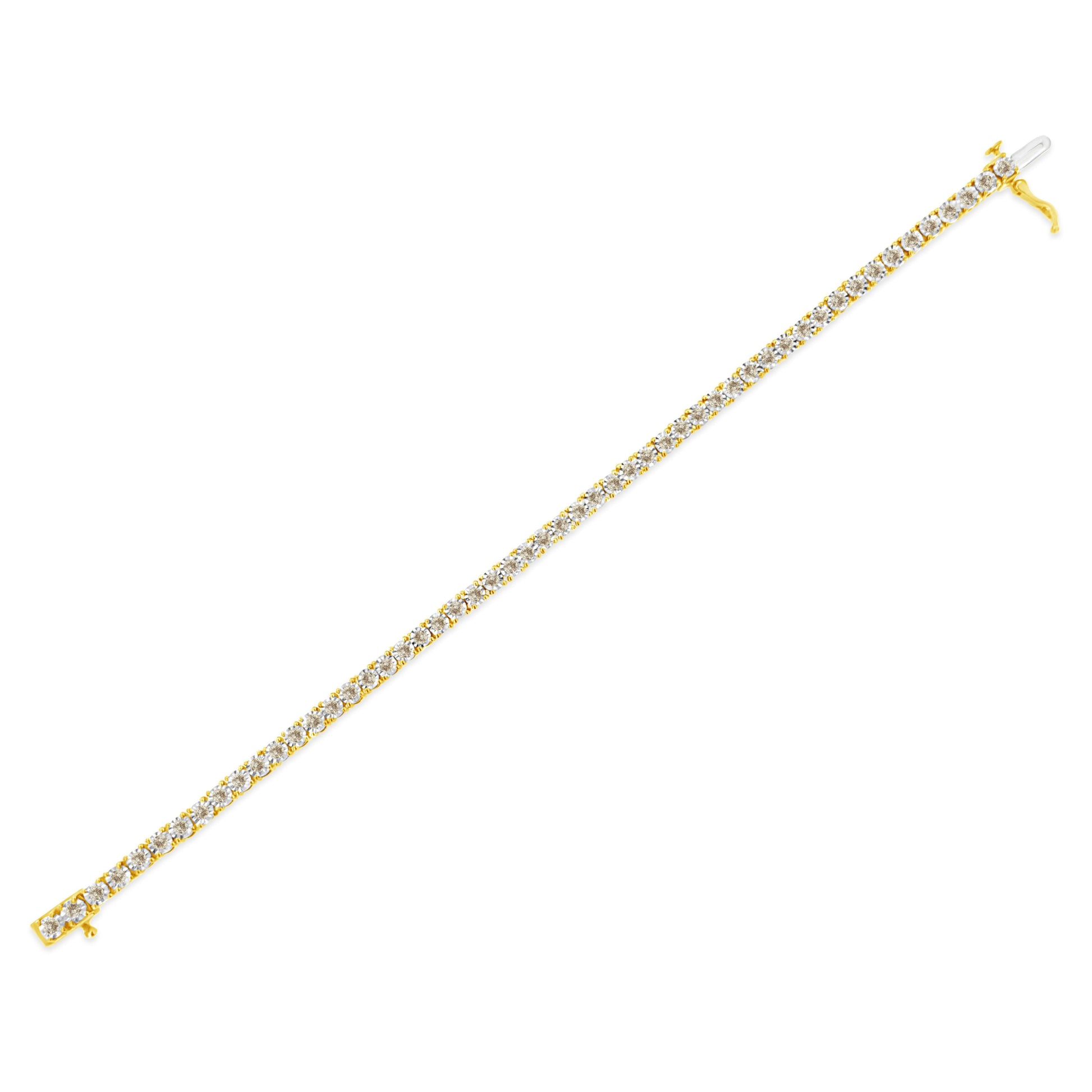 14K Yellow Gold Plated .925 Sterling Silver 3.0 Cttw Miracle-Set Diamond Tennis Bracelet (L-M Color, I2-I3 Clarity) - 7.25" Bids.com
