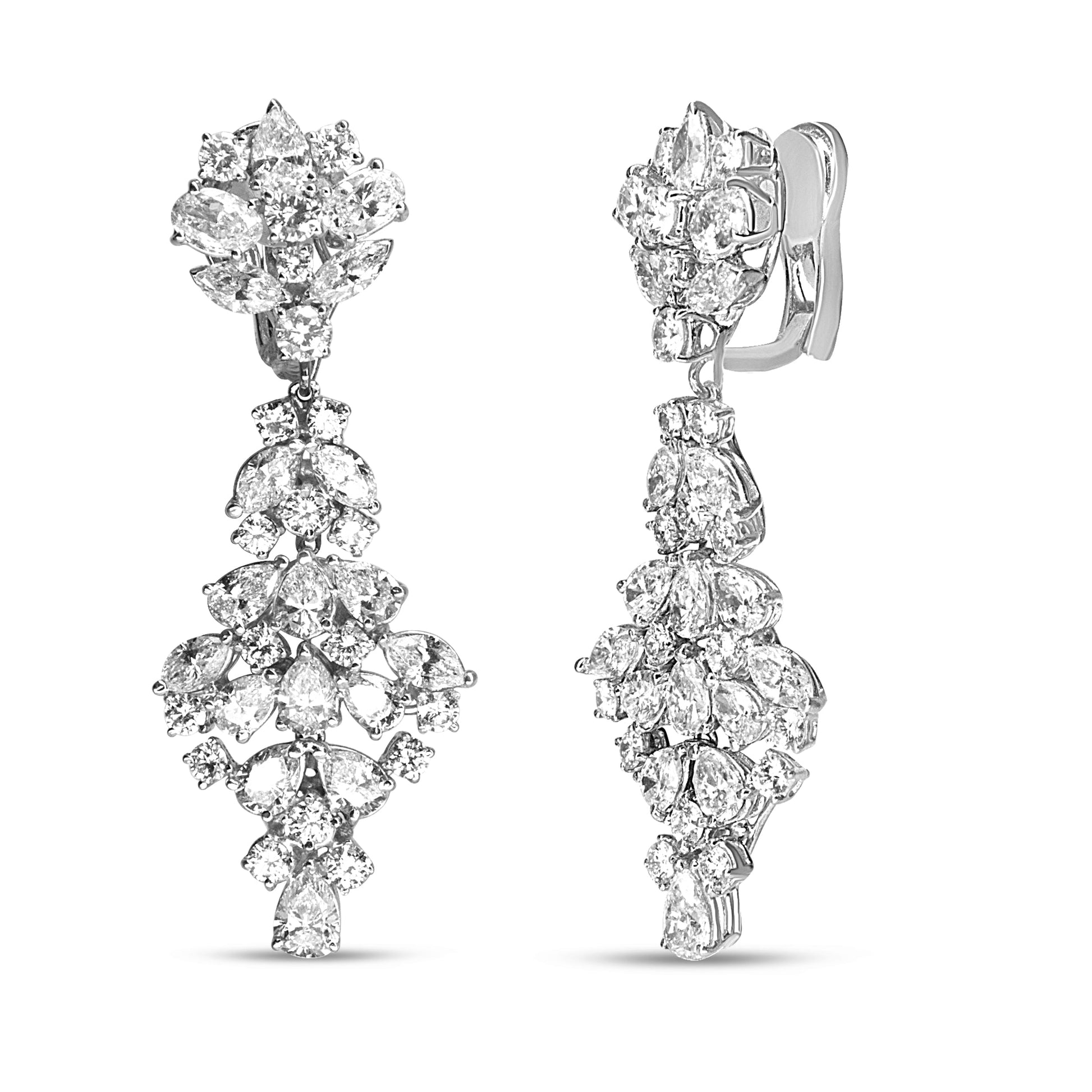 18K White Gold 9 1/2 Cttw Diamond Cluster Drop Dangle Clip-On Earrings (F-G Color, VS1-VS2 Clarity) Bids.com