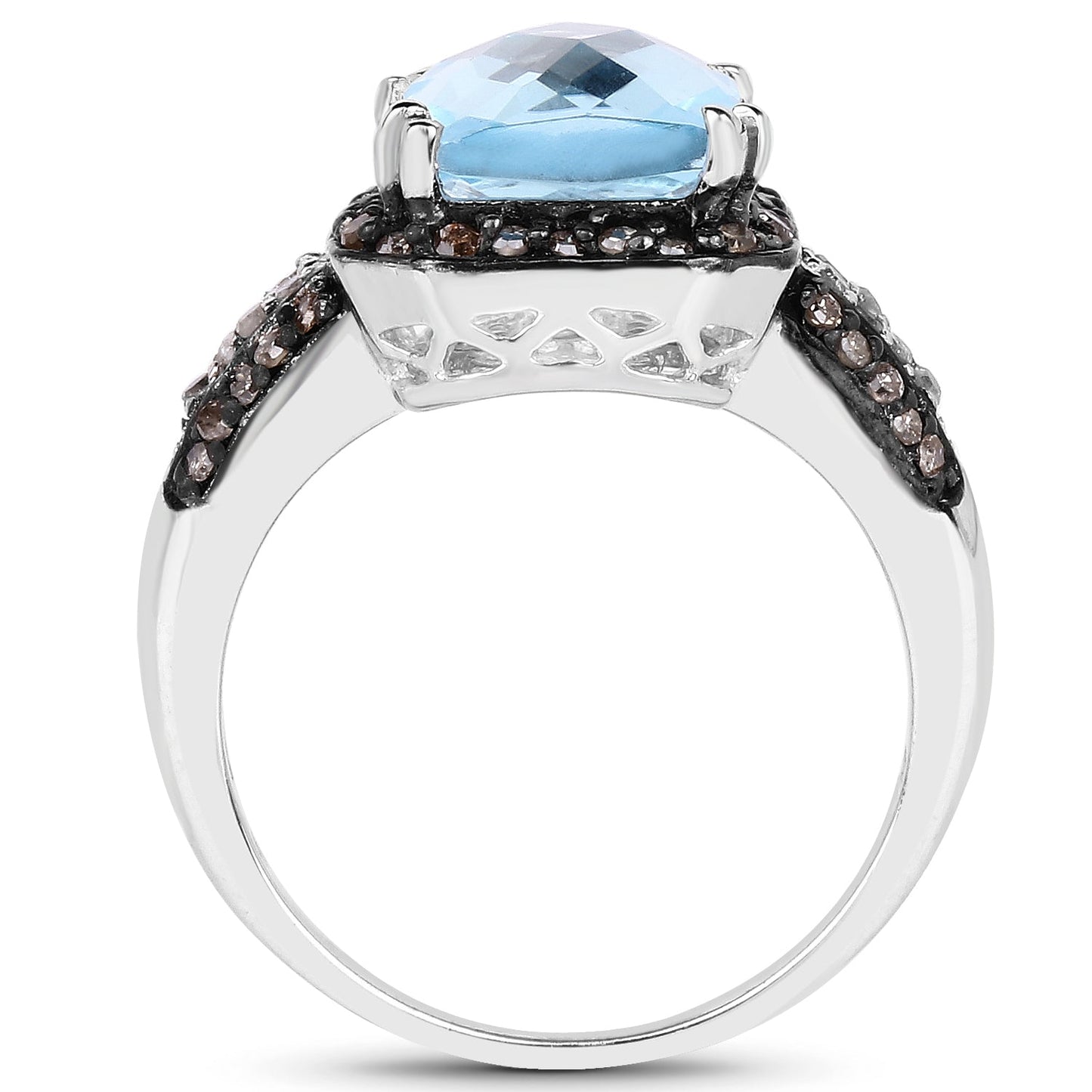 4.33 Carat Genuine Swiss Blue Topaz, Champagne Diamond & White Diamond .925 Sterling Silver Ring Bids.com
