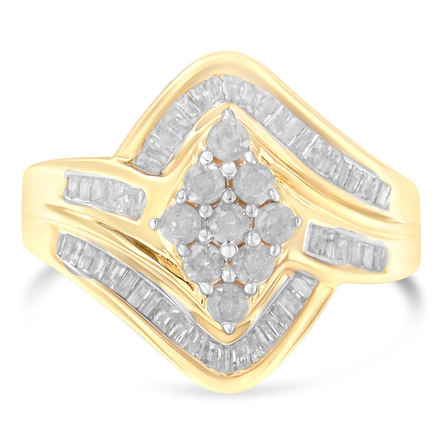10K Yellow Gold Diamond Bypass Cluster Ring (1 Cttw, I-J Color, I2-I3 Clarity) - Size 7 Bids.com