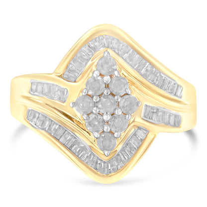 10K Yellow Gold Diamond Bypass Cluster Ring (1 Cttw, I-J Color, I2-I3 Clarity) - Size 7 Bids.com